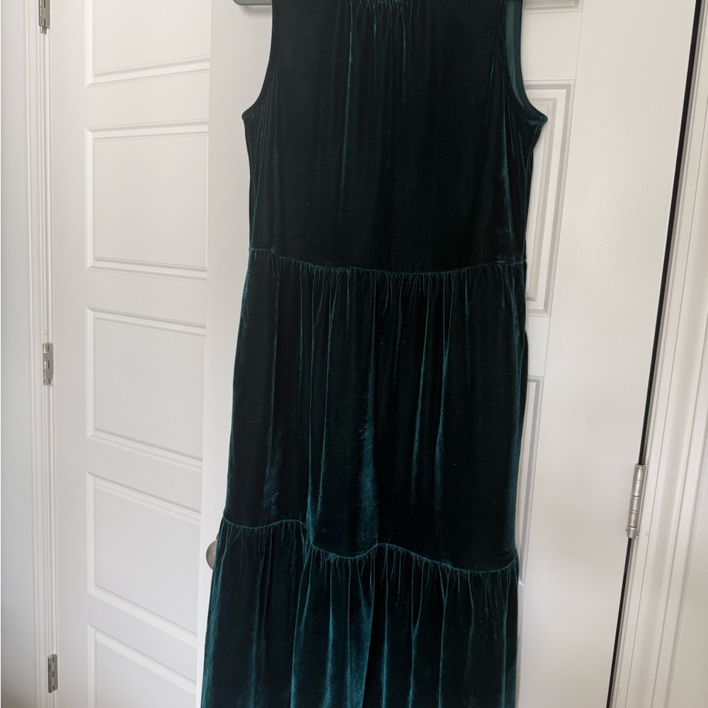 J. Crew Dark Green Velvet Midi Dress